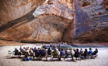 Sydney Symphony Orchestra performing in beautiful Cathedral Gorge in the Purnululu National Park, better known as the ...