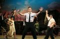 Rema Webb, Andrew Rannells and Josh Gad in the musical Book of Mormon at the Eugene O'Neil Theater in New York.