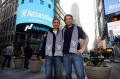 Atlassian co-founders Scott Farquhar and Mike Cannon-Brookes after the company listed on the Nasdaq in December 2015.