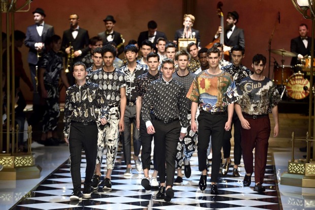 Fashion gang: at Dolce & Gabbana's men's show in Milan last June.