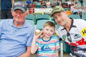 Brian Smith, James Langford 7 and Tim Longford of Sydney at Manuka Oval enjoying the One Day International between the ...
