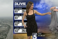 KTLA weather reporter Liberté Chan is handed a cardigan to cover herself up. 