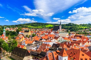 The red roofs of Cesky Krumlov, Czech Republic.