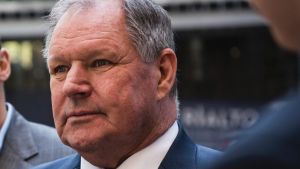 MELBOURNE, AUSTRALIA - OCTOBER 06: Lord Mayor Robert Doyle talks to media with Rialto Joint Venture's Lorenz Grollo in ...