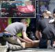 People help the injured after a car ploughed through pedestrians in Bourke Street.