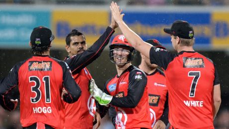 Renegades celebrate the wicket of Jack Wildermuth.