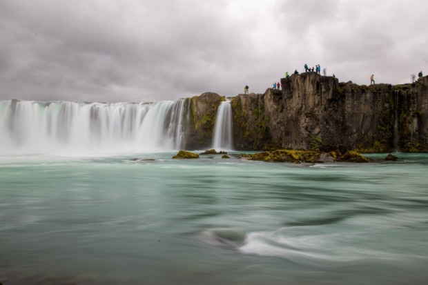 Godafoss in August 2016, waterfall of the Gods, is according to legend the place where Christianity was officially ...