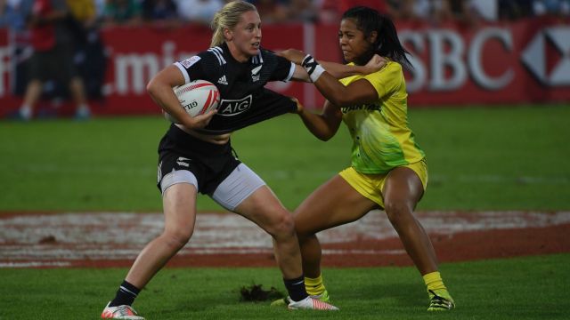 New Zealand's Kelly Brazier wrestles with Australia's Tiana Penitani in Dubai last year. 