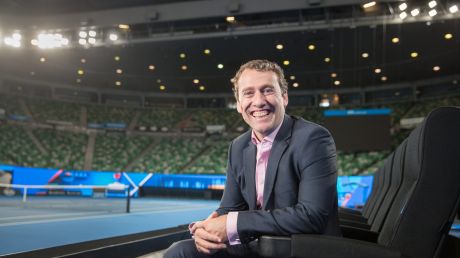 Director of new experiences ... Tennis Australia's Richard Heaselgrave in the new courtside seats on Rod Laver Arena.