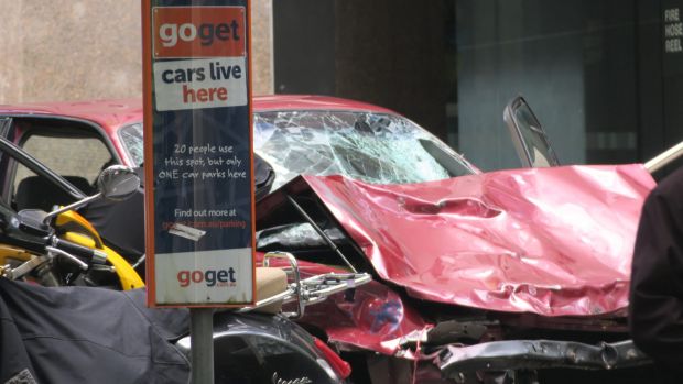 The car involved in the incident in Bourke Street, Melbourne city.;