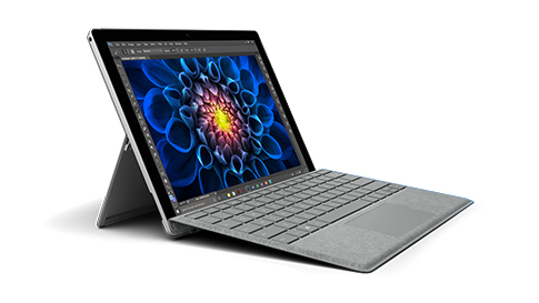 Surface Pro 4 with signature keyboard open and facing right