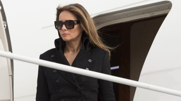 Melania Trump arrives in Washington, the day before inauguration.