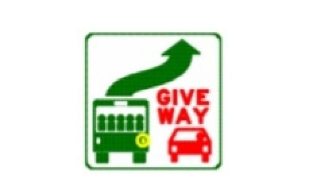 A give way to buses sign.