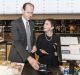 ANZ Bank chief executive Shayne Elliott tries out Android Pay, alongside managing director of products, Katherine Bray.
