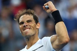 Rafael Nadal celebrates his marathon win over Germany's Alexander Zverev.