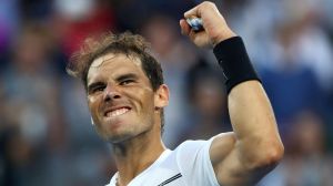 Rafael Nadal celebrates his marathon win over Germany's Alexander Zverev.