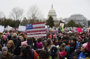 Participants gather for the Women's March on Washington on Independence Ave. on Saturday, Jan. 21, 2017 in Washington.