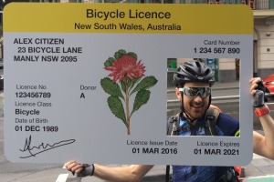 A cyclist protests against the NSW bike laws.