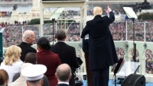 U.S. President Donald Trump acknowledges the crowd