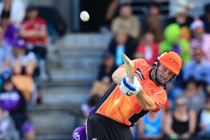 Shaun Marsh launches a big shot against the Hurricanes