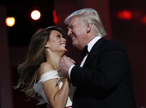 President Donald Trump dances with first lady Melania Trump at the Liberty Ball, Friday, Jan. 20, 2017, in Washington.