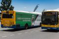 Give way signs are plastered on the back of Brisbane's buses. 