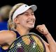 Australia's Daria Gavrilova celebrates after defeating Switzerland's Timea Bacsinszky in their third round match at the ...