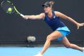 MELBOURNE, AUSTRALIA - JANUARY 21: Jennifer Brady of the United States plays a forehand in her third round match against ...