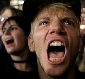 Demonstrators protest the election of Donald Trump to the presidency of the United States of America.