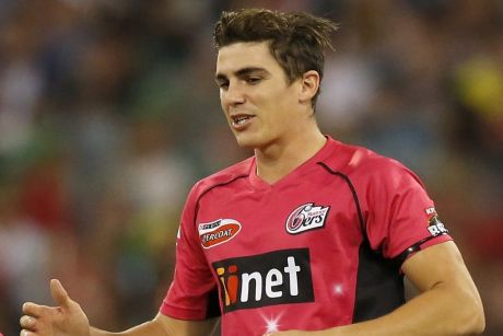 In form: Sean Abbott celebrates taking a wicket against the Stars.