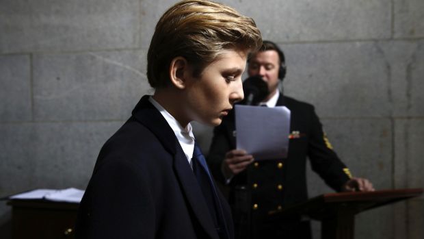 Barron Trump arrives for the inauguration.