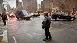 A police convoy with Mexican drug kingpin Joaquin "El Chapo" Guzman leaves Brooklyn Federal Court following his arraignment, Friday Jan. 20, 2017, in New York.