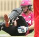 Down and out: Ellyse Perry has been ruled out of Wednesday's semi-final at the Gabba after suffering a hamstring injury.