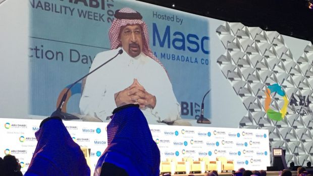 Khalid al-Falih, Saudi's oil minister and OPEC chief, speaks at the World Future Energy Conference in Abu Dhabi.