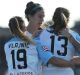 Rebekah Stott of Melbourne City celebrates a goal against Brisbane Roar.