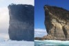 Shipsterns Bluff before and after rock collapse