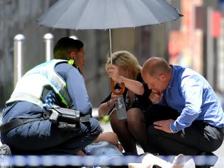 Pedestrians mowed down in Bourke St, Melbourne. Picture, Tony Gough