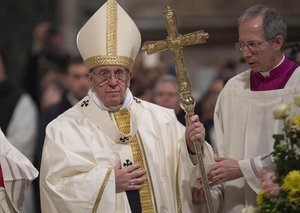 Pope Francis celebrates a Mass at the end of the Jubilee (Holy Year) of the Dominicans, inside the Basilica of St. John Lateran, in Rome, Saturday, Jan. 21, 2017.