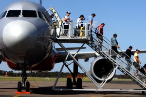 Passengers always board and disembark planes from the left hand side.