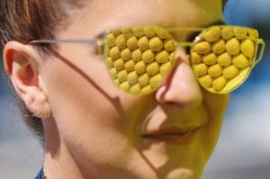 Tennis balls reflected. 