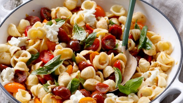 Orrechiette with cherry tomatoes, basil and pine nuts.