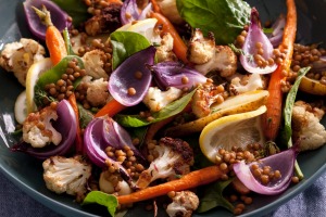 Roast vegetable and lentil salad.