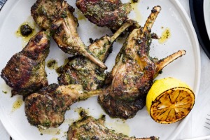 Moroccan-style cous cous served with lamb chops.