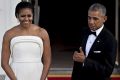US President Barack Obama and US First Lady Michelle Obama during an arrival for Singapore Prime Minister Lee Hsien ...