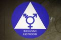 A sticker designates a gender neutral bathroom at Nathan Hale high school in Seattle. 