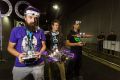 Serious stuff: Drone racing competitors (left to right) Jamie Frederick, Michael Webb and Justin Power on Sunday at the ...