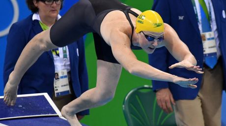Final straw: Cate Campbell at the start of the 100-metre freestyle final.