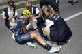 Gorka Izaguirre lies on the ground after crashing during stage seventeen.