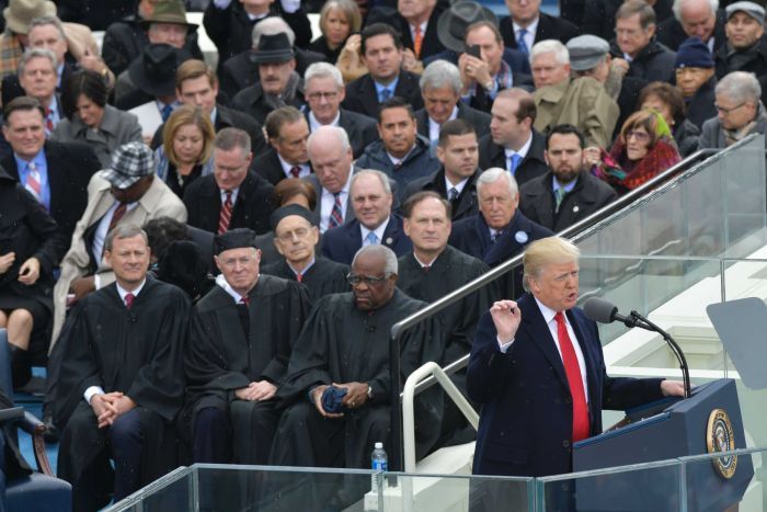 President Donald Trump delivers his inaugural address