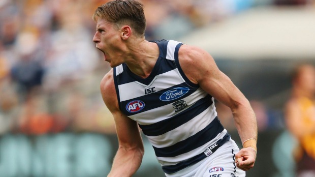 First blood: Mark Blicavs celebrates his goal.